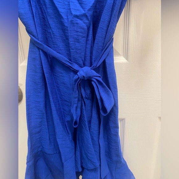 SOLD! Topshop Royal Blue V-Neck Wrap Tie Riffle Mini Dress 6 - Picture 7 of 13